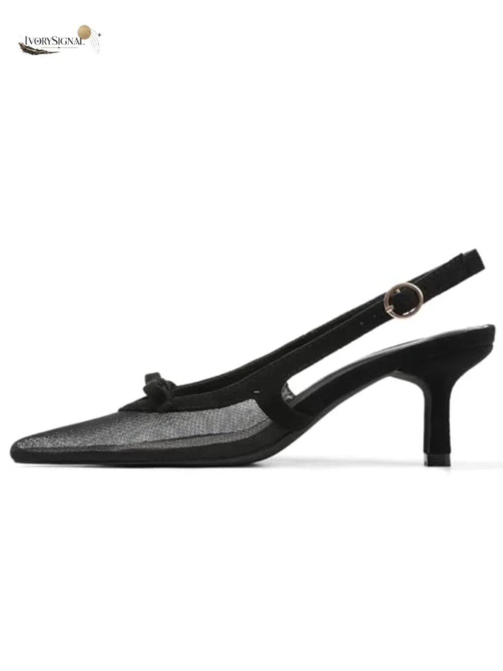 Kitten Heels with Bow Closed Toe Slingback Heels Pointed Toe Low Heel for